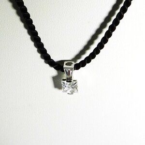 Twisted Cord Choker Necklace with 14K CZ Pendant